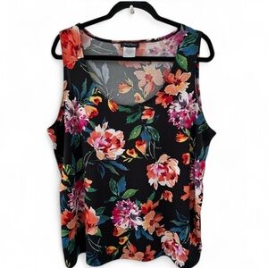 Slinky Brand Tank Floral Sleeveless 1X Black
